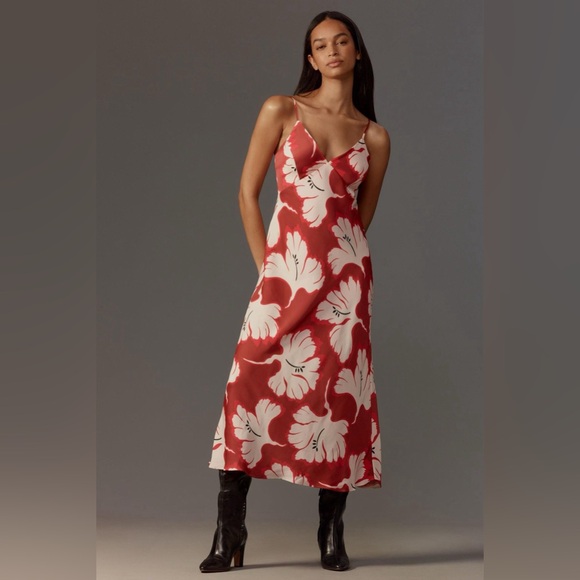 Anthropologie Dresses & Skirts - NWT Anthropologie Red and White Sleeveless V-Neck Slip Midi Dress, Size Medium